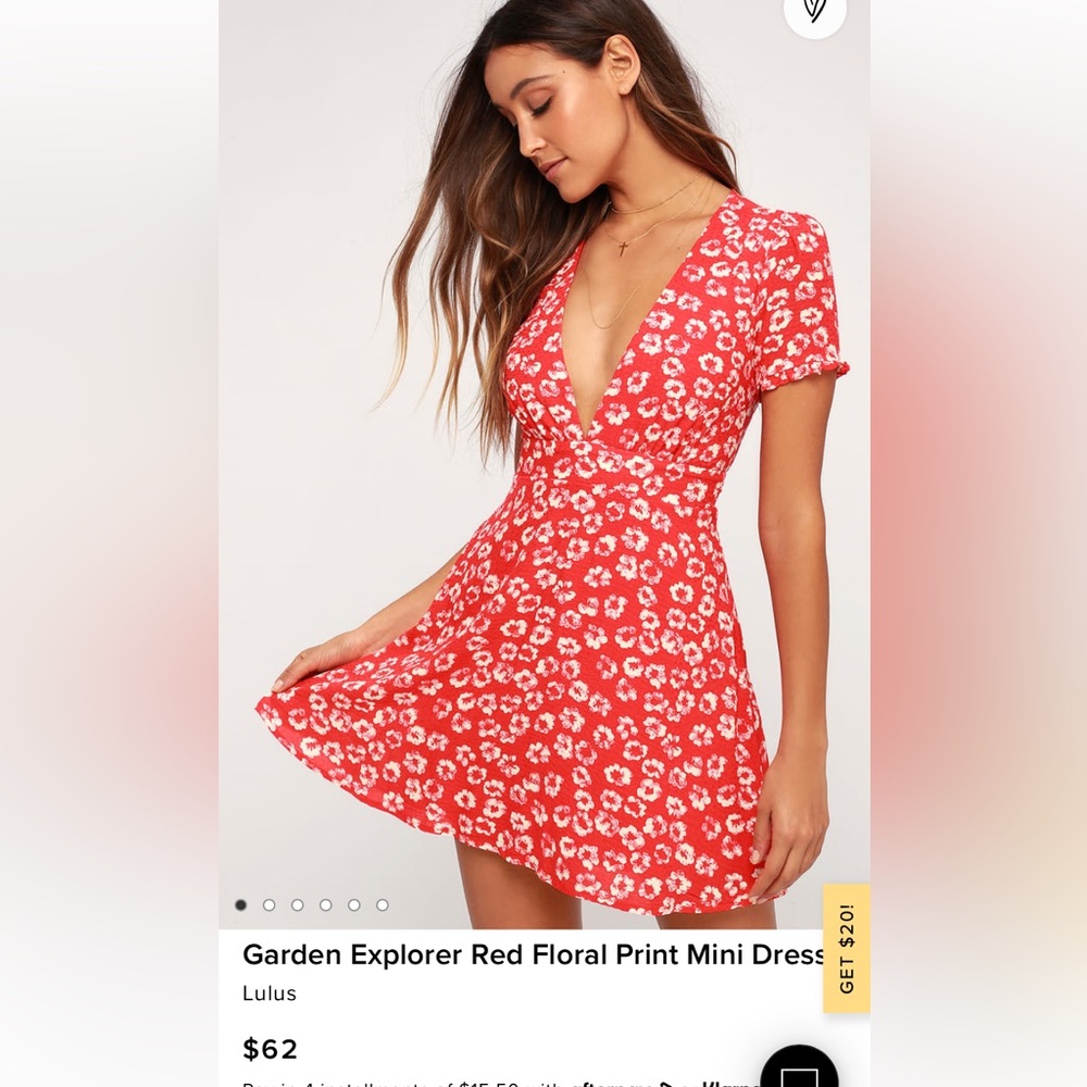 Lulu’s Garden Explorer Red Floral Print Mini Dress I’m size Medium